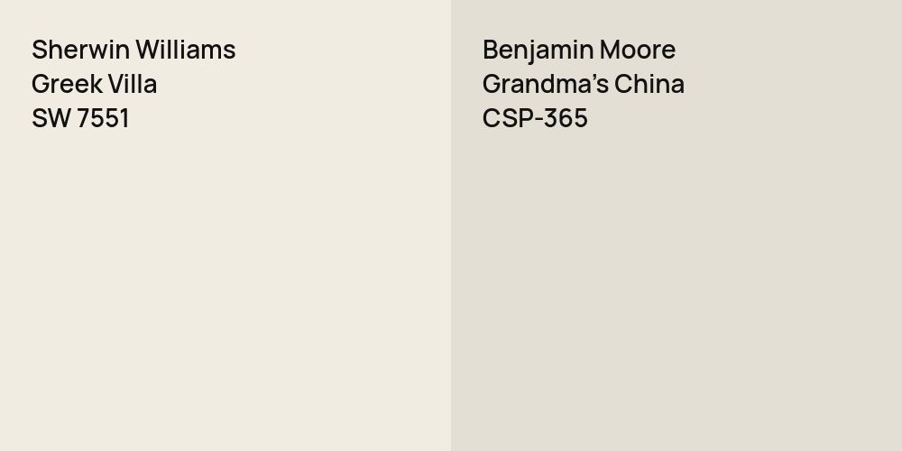 Sherwin Williams Greek Villa vs. Benjamin Moore Grandma's China