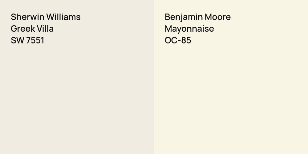 Sherwin Williams Greek Villa vs. Benjamin Moore Mayonnaise