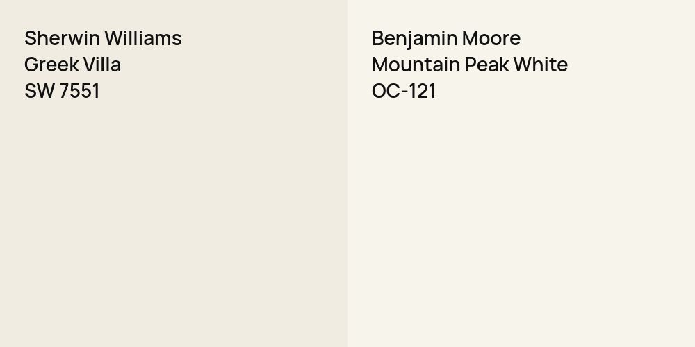 Sherwin Williams Greek Villa vs. Benjamin Moore Mountain Peak White