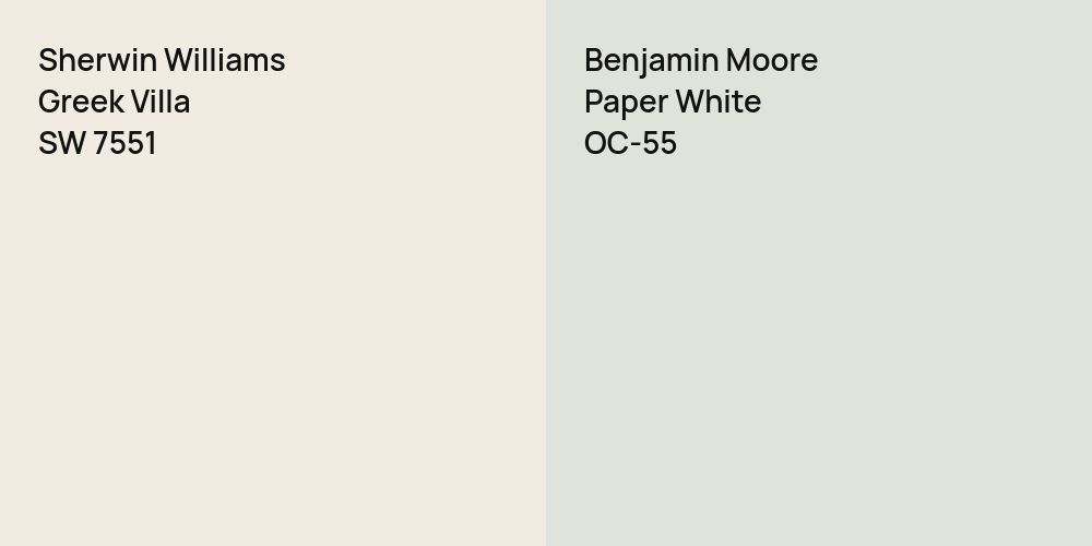 Sherwin Williams Greek Villa vs. Benjamin Moore Paper White