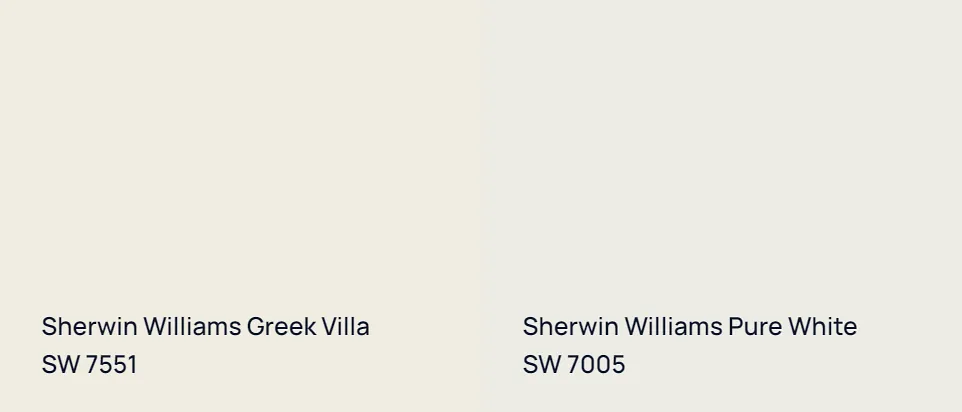 Sherwin Williams Greek Villa SW 7551 vs Sherwin Williams Pure White SW 7005