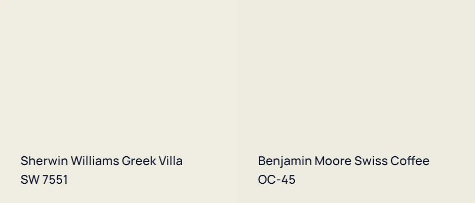 Sherwin Williams Greek Villa SW 7551 vs Benjamin Moore Swiss Coffee OC-45
