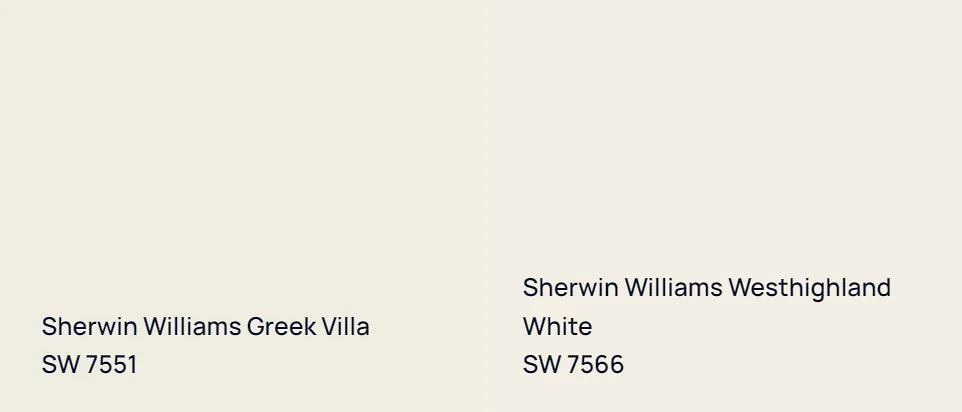 Sherwin Williams Greek Villa SW 7551 vs Sherwin Williams Westhighland White SW 7566