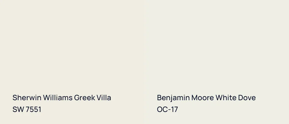 Sherwin Williams Greek Villa SW 7551 vs Benjamin Moore White Dove OC-17