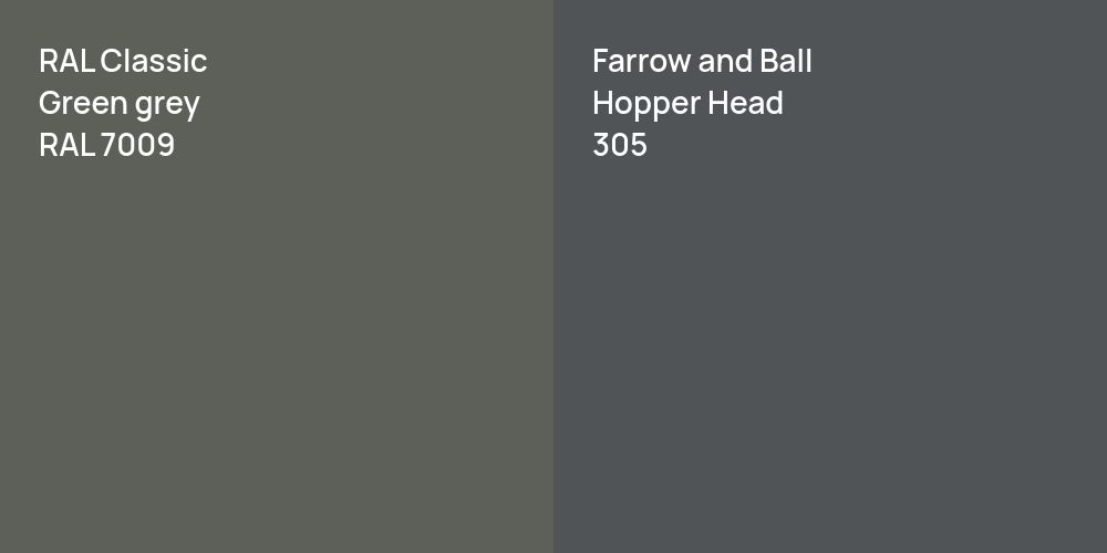 RAL Classic  Green grey vs. Farrow and Ball Hopper Head