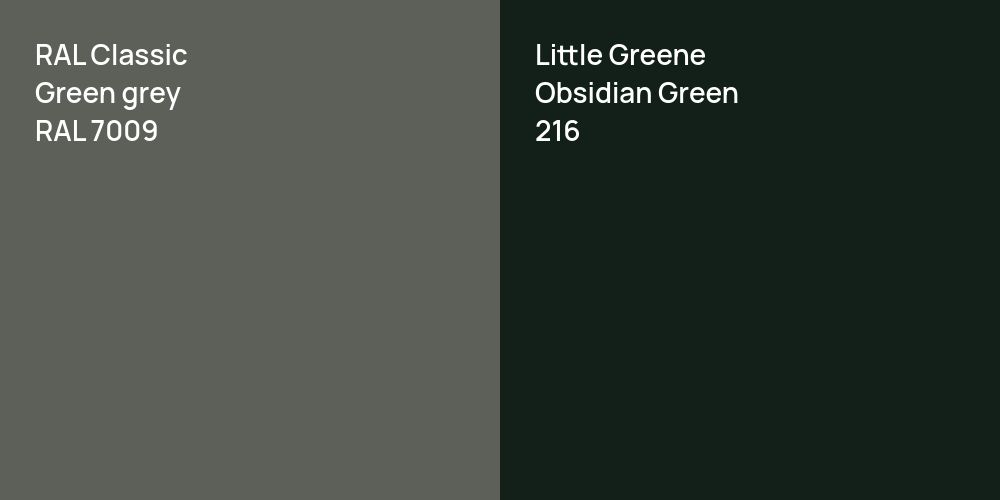 RAL Classic  Green grey vs. Little Greene Obsidian Green