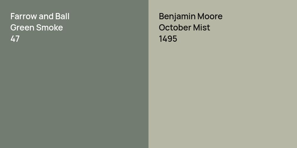 Farrow and Ball Green Smoke vs. Benjamin Moore October Mist