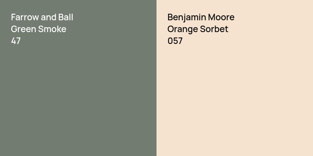 Farrow and Ball Green Smoke vs. Benjamin Moore Orange Sorbet