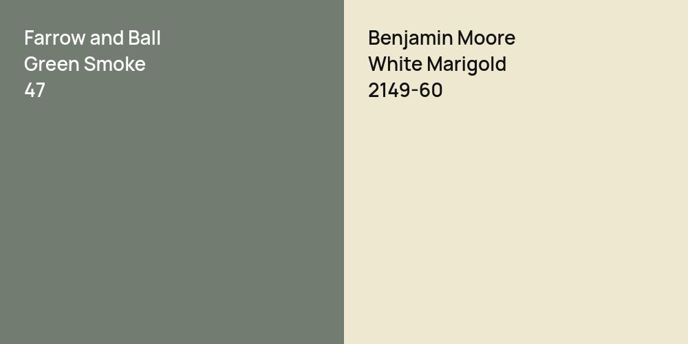 Farrow and Ball Green Smoke vs. Benjamin Moore White Marigold