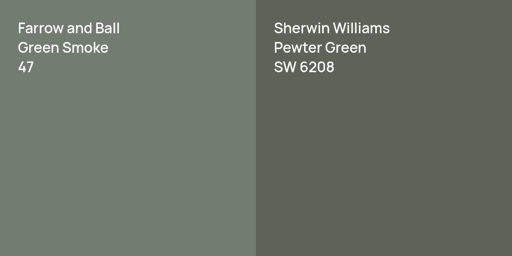 Farrow and Ball Green Smoke vs. Sherwin Williams Pewter Green