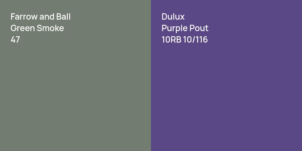 Farrow and Ball Green Smoke vs. Dulux Purple Pout