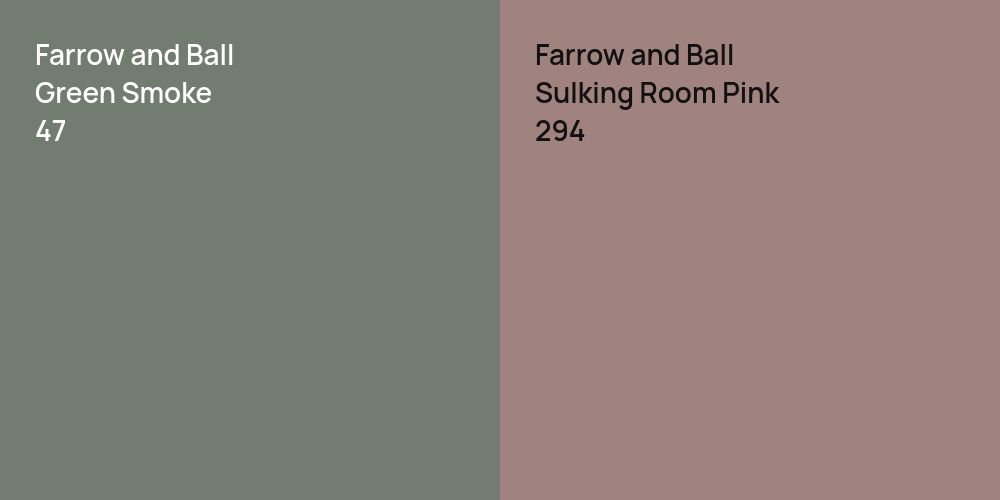 Farrow and Ball Green Smoke vs. Farrow and Ball Sulking Room Pink