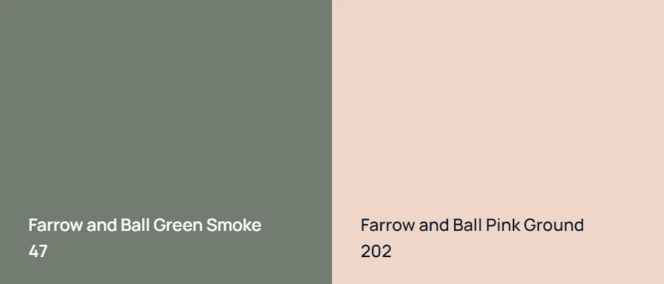 Farrow and Ball Green Smoke 47 vs Farrow and Ball Pink Ground 202