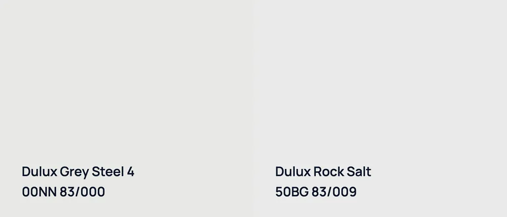 Dulux Grey Steel 4 00NN 83/000 vs Dulux Rock Salt 50BG 83/009