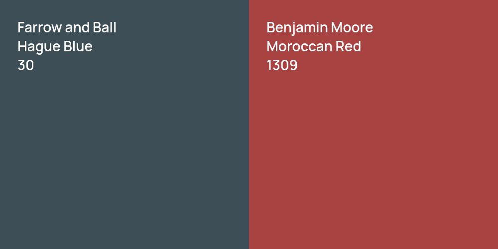 Farrow and Ball Hague Blue vs. Benjamin Moore Moroccan Red