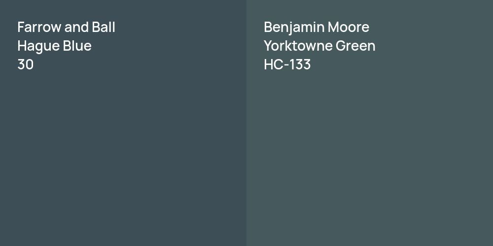 Farrow and Ball Hague Blue vs. Benjamin Moore Yorktowne Green