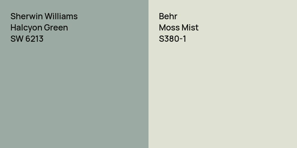 Sherwin Williams Halcyon Green vs. Behr Moss Mist