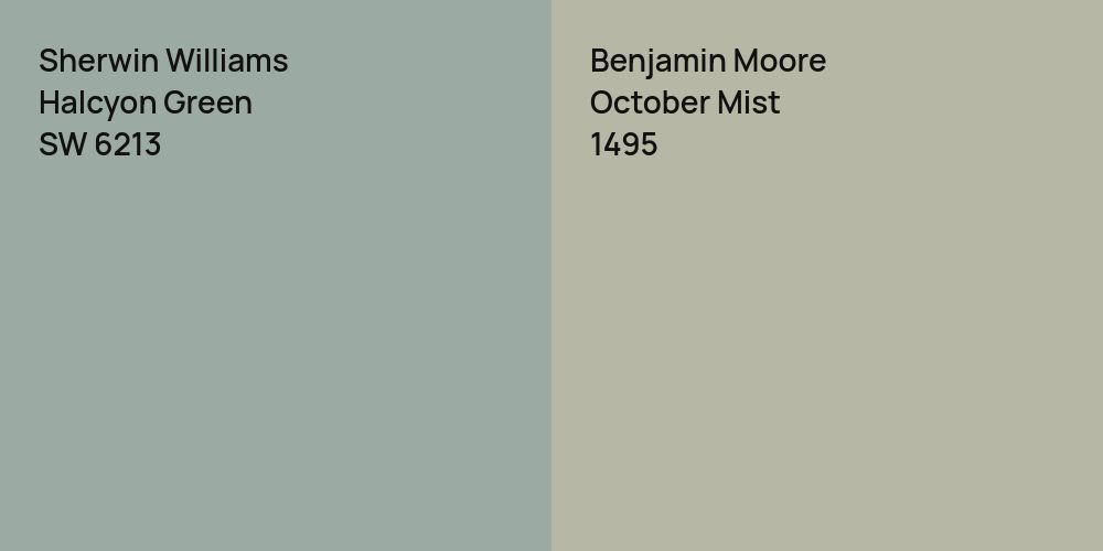 Sherwin Williams Halcyon Green vs. Benjamin Moore October Mist