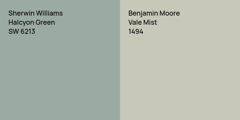 Sherwin Williams Halcyon Green vs. Benjamin Moore Vale Mist