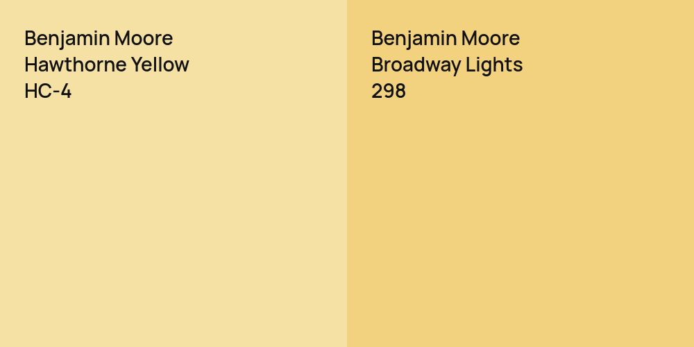 Benjamin Moore Hawthorne Yellow vs. Benjamin Moore Broadway Lights