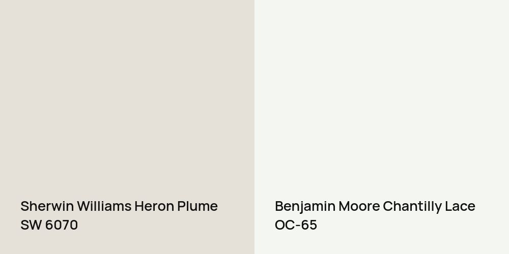 Sherwin Williams Heron Plume vs. Benjamin Moore Chantilly Lace