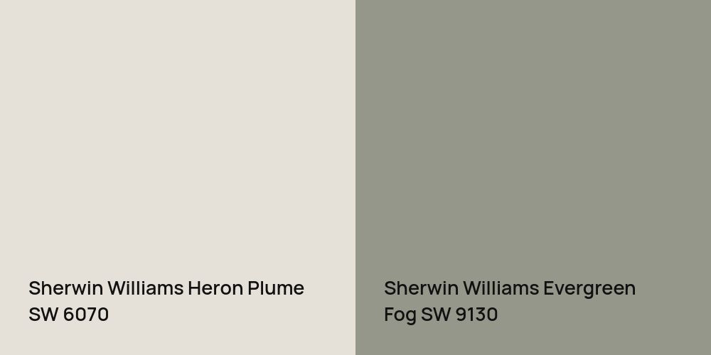 Sherwin Williams Heron Plume vs. Sherwin Williams Evergreen Fog