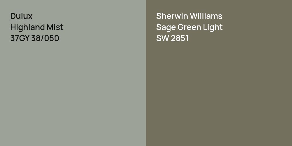 Dulux Highland Mist vs. Sherwin Williams Sage Green Light