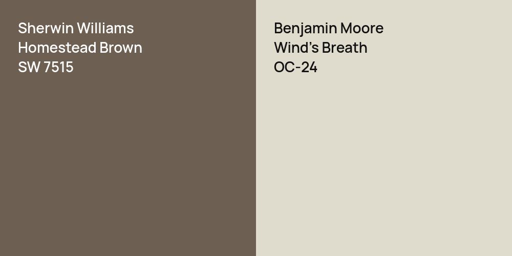 Sherwin Williams Homestead Brown vs. Benjamin Moore Wind's Breath