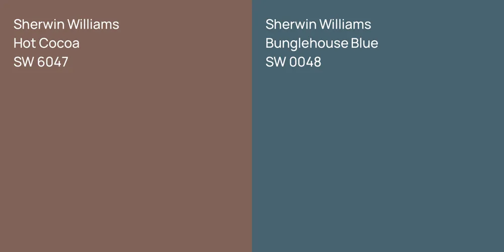 Sherwin Williams Hot Cocoa vs. Sherwin Williams Bunglehouse Blue