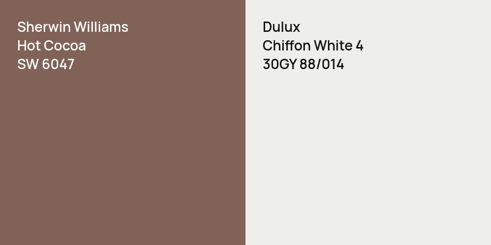 Sherwin Williams Hot Cocoa vs. Dulux Chiffon White 4