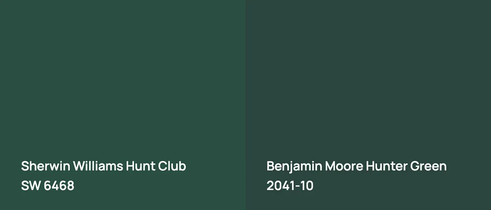 Sherwin Williams Hunt Club SW 6468 vs Benjamin Moore Hunter Green 2041-10
