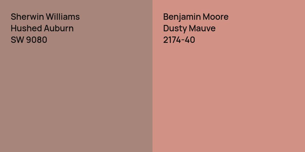 Sherwin Williams Hushed Auburn vs. Benjamin Moore Dusty Mauve