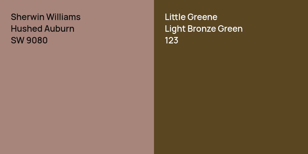 Sherwin Williams Hushed Auburn vs. Little Greene Light Bronze Green