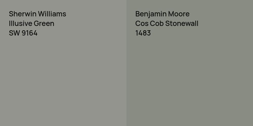 Sherwin Williams Illusive Green vs. Benjamin Moore Cos Cob Stonewall