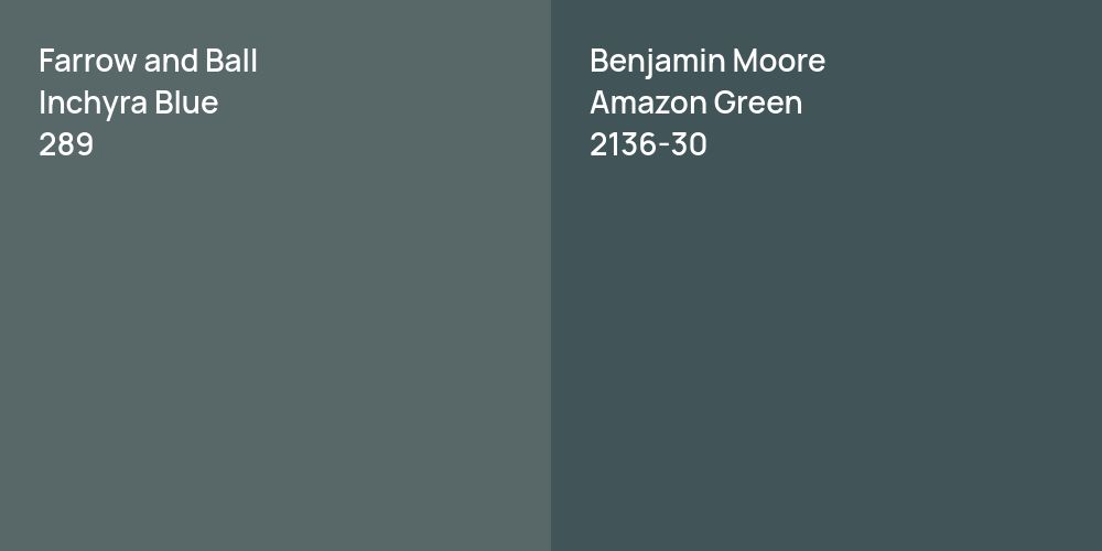 Farrow and Ball Inchyra Blue vs. Benjamin Moore Amazon Green