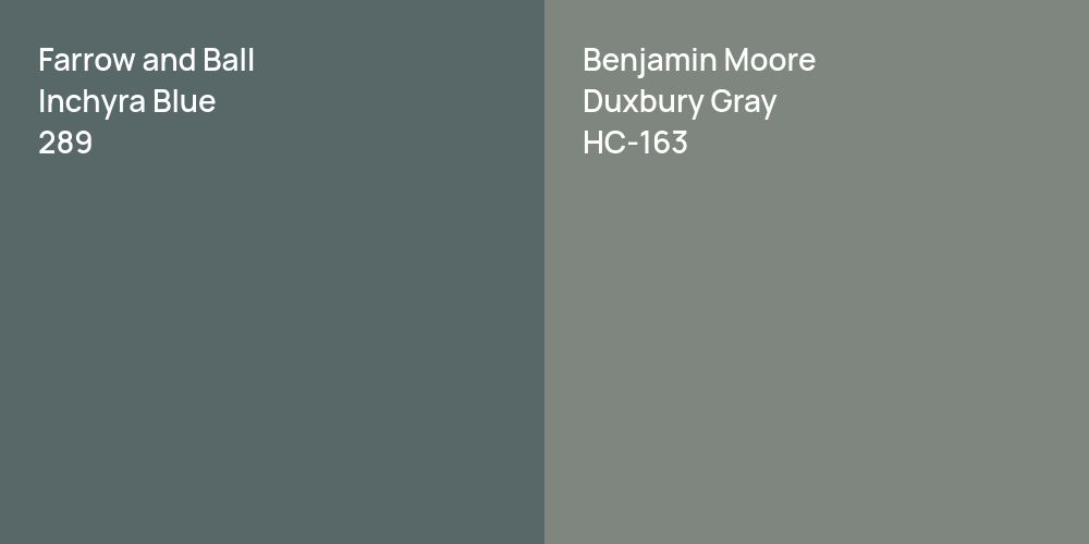 Farrow and Ball Inchyra Blue vs. Benjamin Moore Duxbury Gray