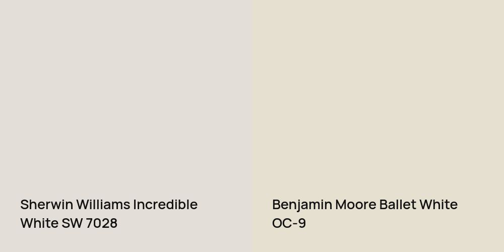 Sherwin Williams Incredible White vs. Benjamin Moore Ballet White