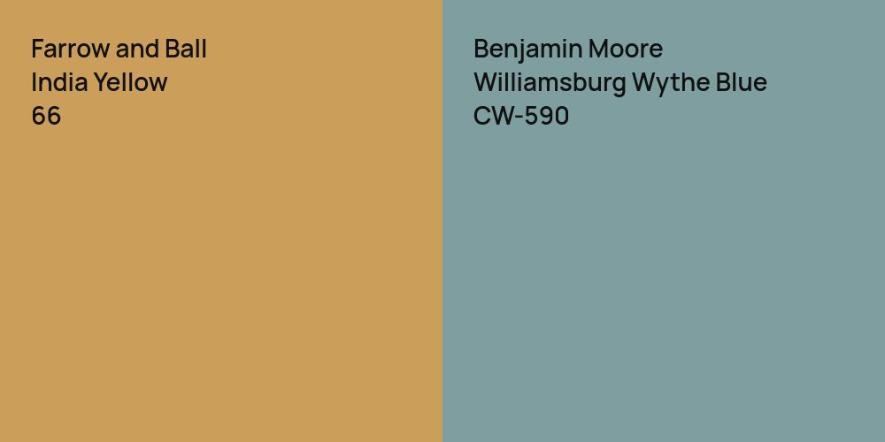 Farrow and Ball India Yellow vs. Benjamin Moore Williamsburg Wythe Blue