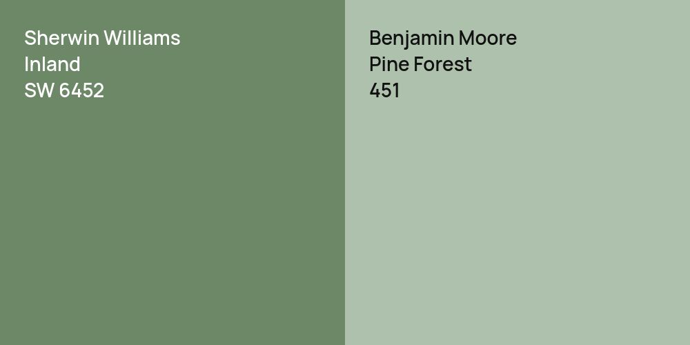 Sherwin Williams Inland vs. Benjamin Moore Pine Forest