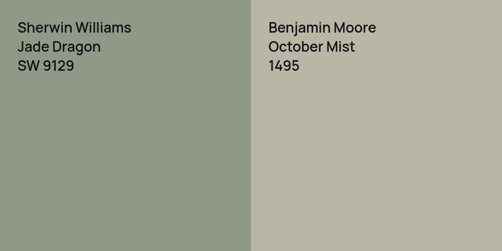 Sherwin Williams Jade Dragon vs. Benjamin Moore October Mist