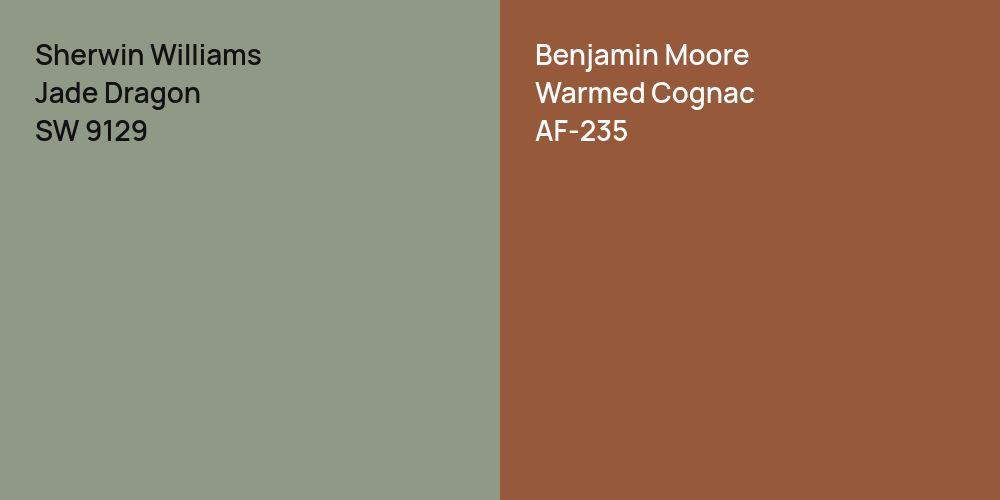 Sherwin Williams Jade Dragon vs. Benjamin Moore Warmed Cognac