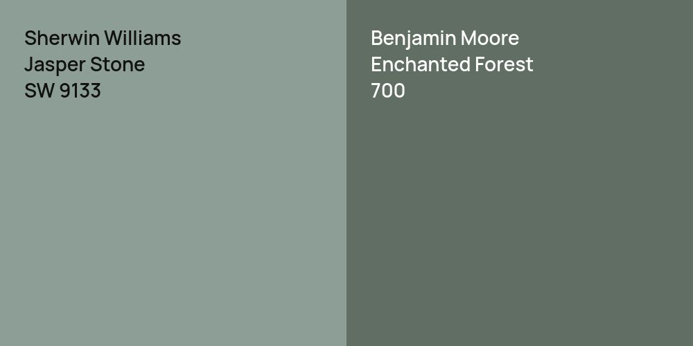 Sherwin Williams Jasper Stone vs. Benjamin Moore Enchanted Forest