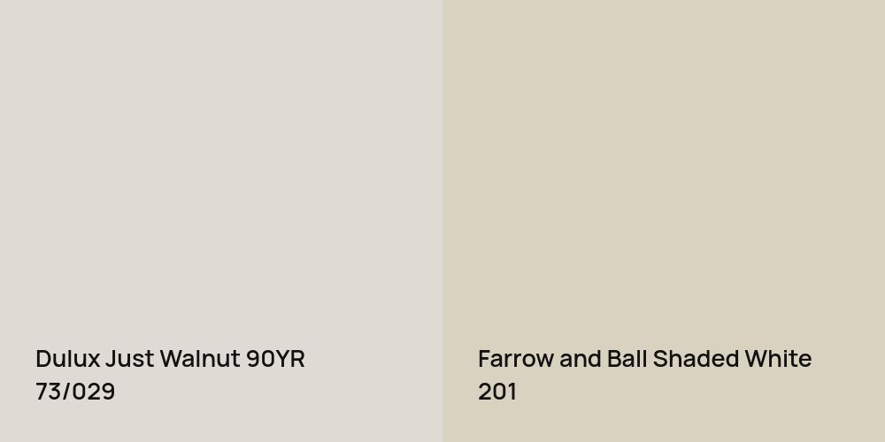 Dulux Just Walnut vs. Farrow and Ball Shaded White