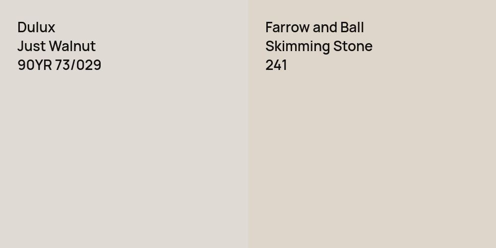 Dulux Just Walnut vs. Farrow and Ball Skimming Stone