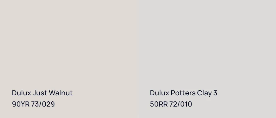 Dulux Just Walnut 90YR 73/029 vs Dulux Potters Clay 3 50RR 72/010