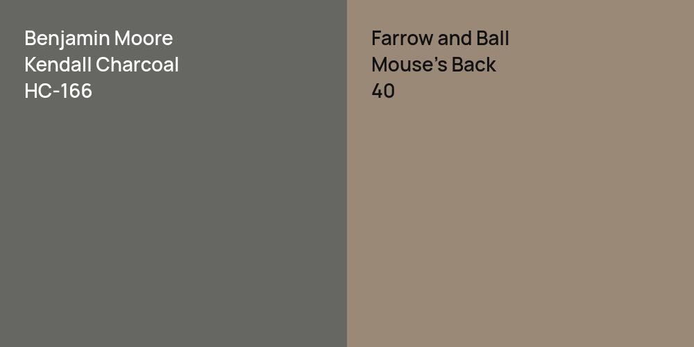 Benjamin Moore Kendall Charcoal vs. Farrow and Ball Mouse's Back