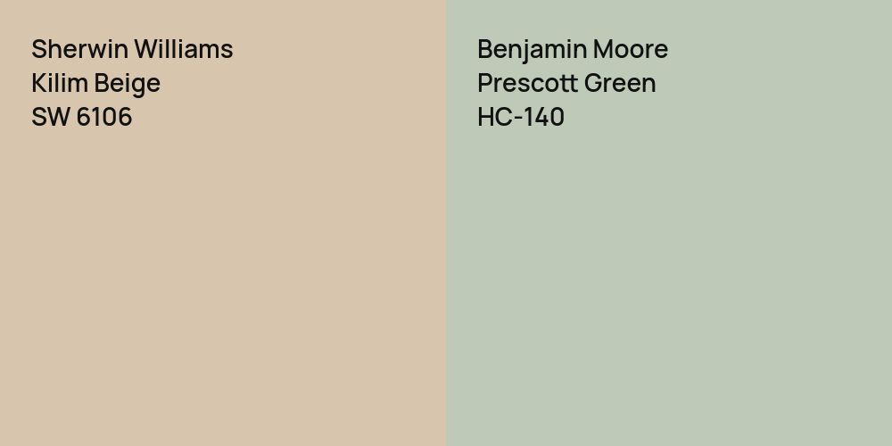 Sherwin Williams Kilim Beige vs. Benjamin Moore Prescott Green