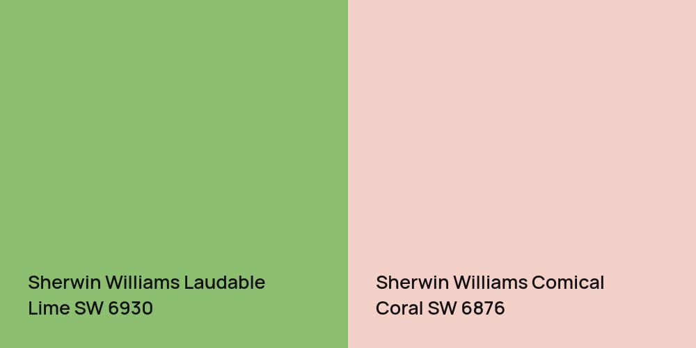 Sherwin Williams Laudable Lime vs. Sherwin Williams Comical Coral