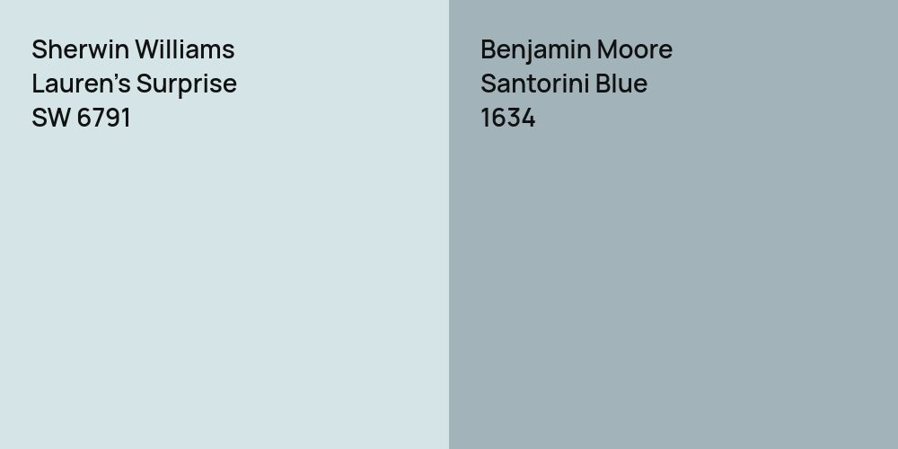 Sherwin Williams Lauren's Surprise vs. Benjamin Moore Santorini Blue