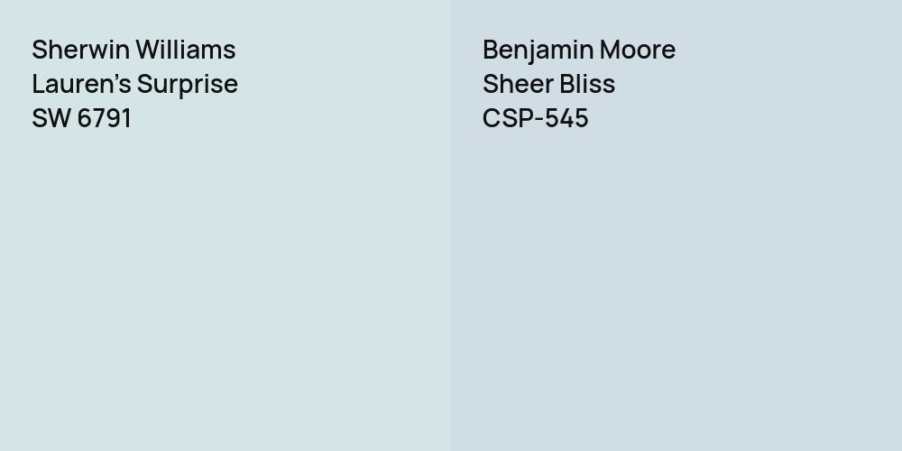 Sherwin Williams Lauren's Surprise vs. Benjamin Moore Sheer Bliss